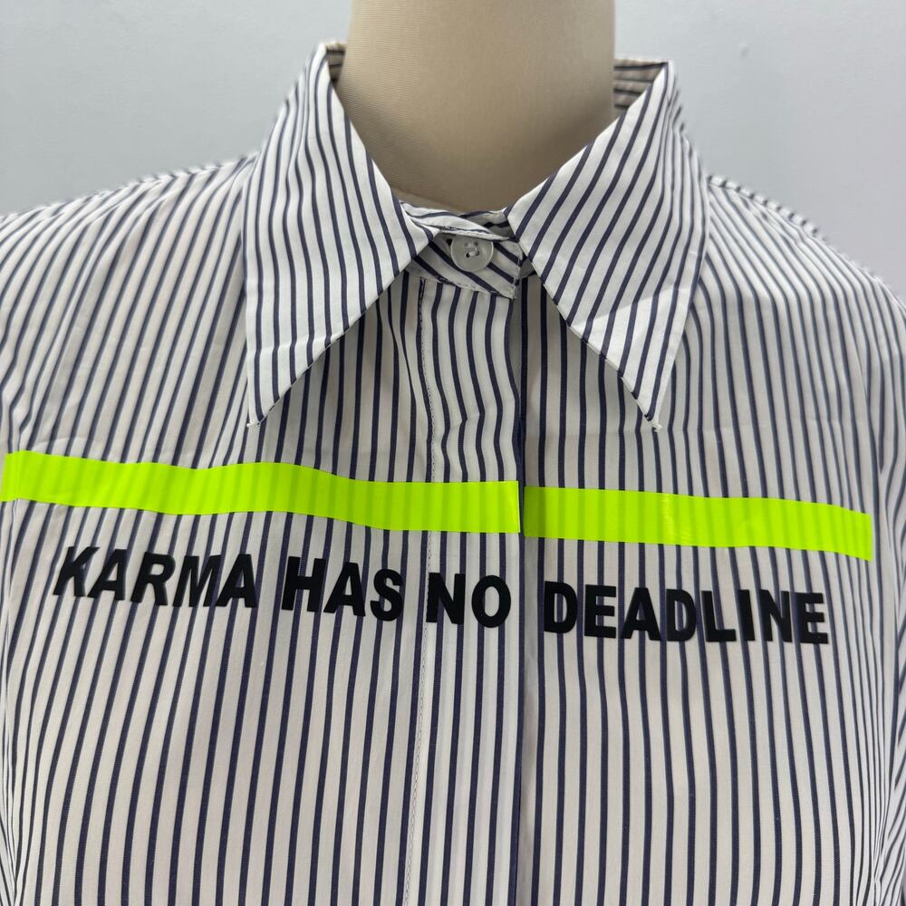 NWT Marina Rinaldi Cotton Poplin Button Up Shirt " KARMA HAS NO DEADLINE " US 20 - Picture 2 of 9